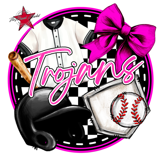 Trojans Circle Baseball Design-Pink