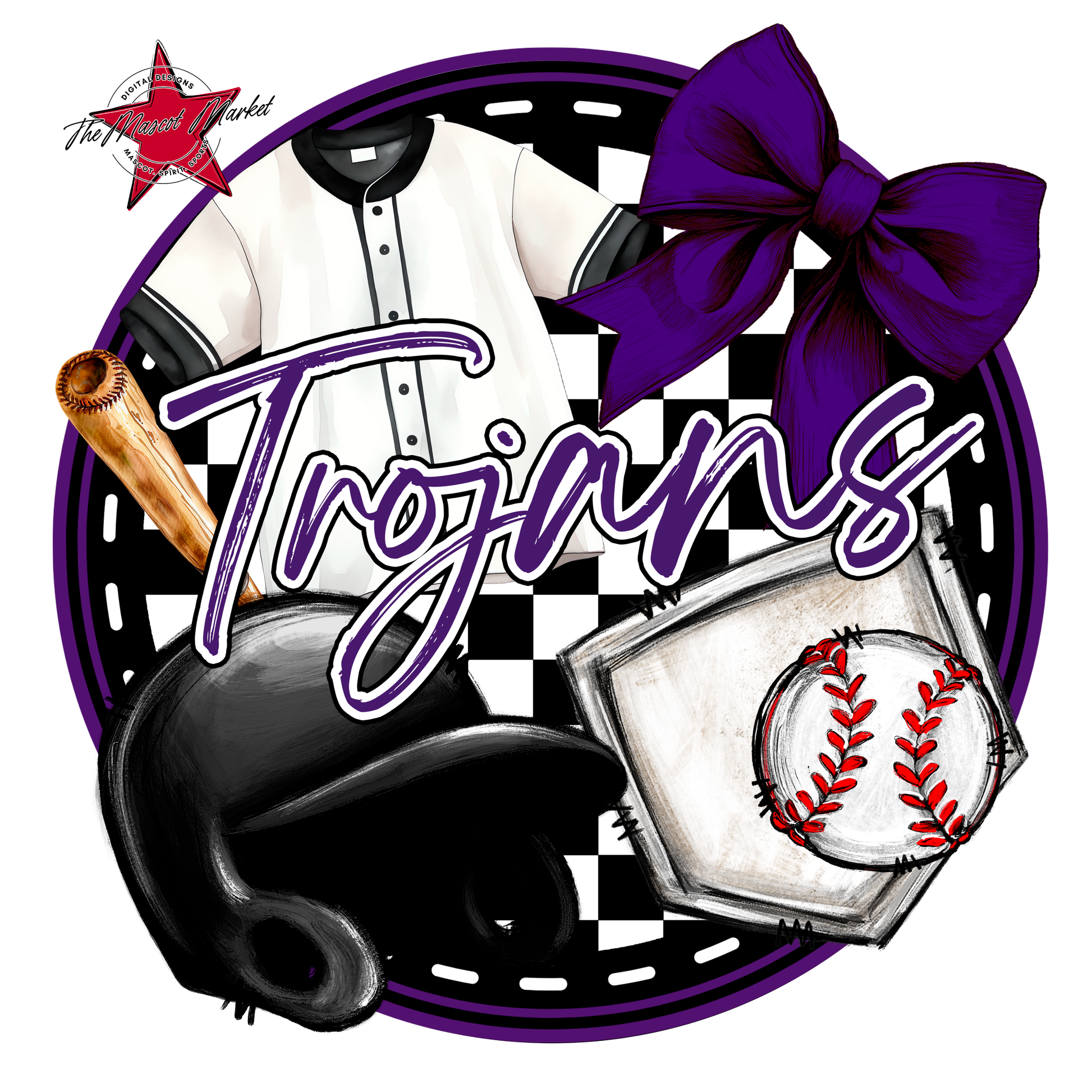 Trojans Circle Baseball Design-Purple