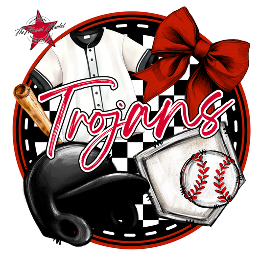 Trojans Circle Baseball Design-Red
