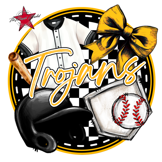 Trojans Circle Baseball Design-Yellow