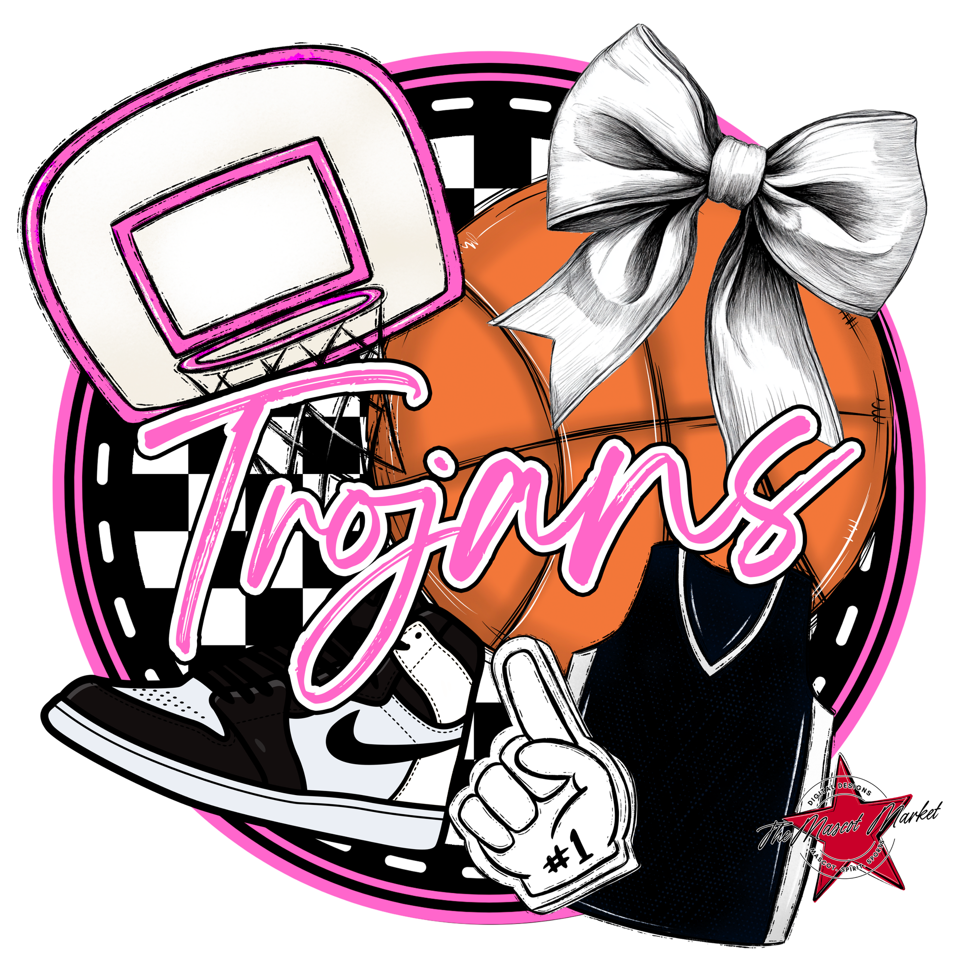 Trojans Circle Basketball Design-Baby Pink