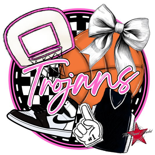 Trojans Circle Basketball Design-Baby Pink