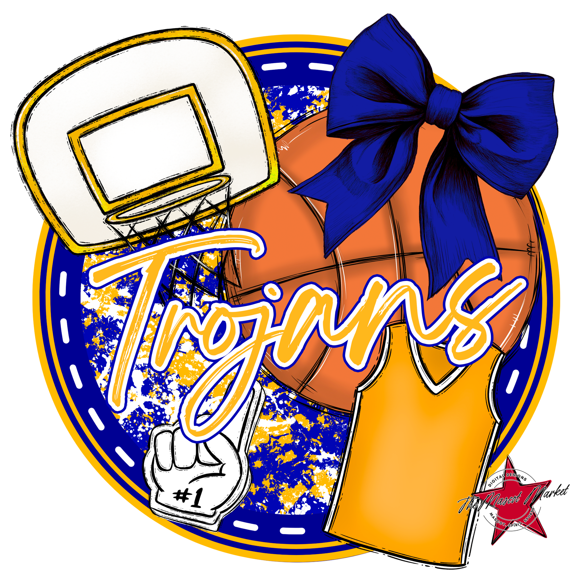 Trojans Circle Basketball Design-Blue-Yellow