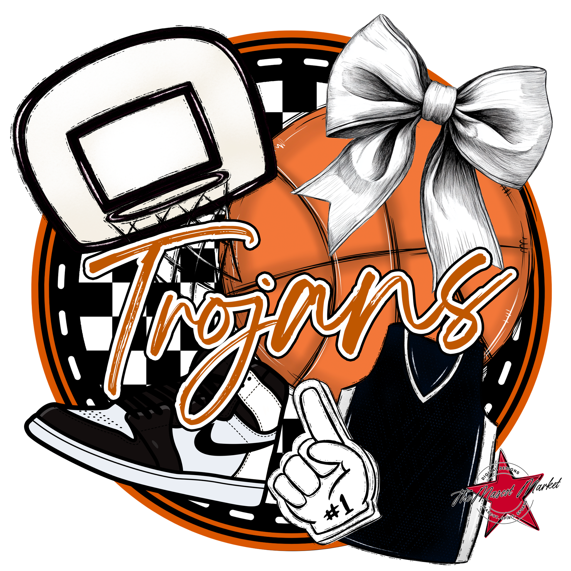 Trojans Circle Basketball Design-Burnt Orange