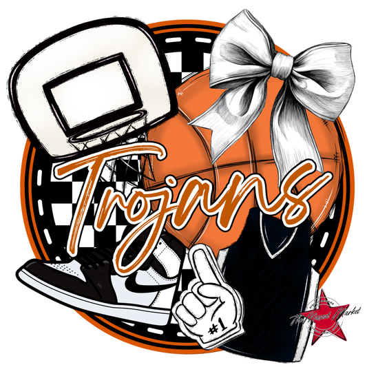 Trojans Circle Basketball Design-Burnt Orange