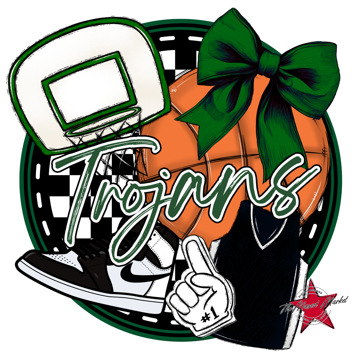 Trojans Circle Basketball Design-Green