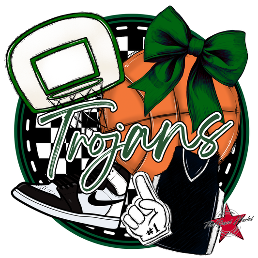 Trojans Circle Basketball Design-Green