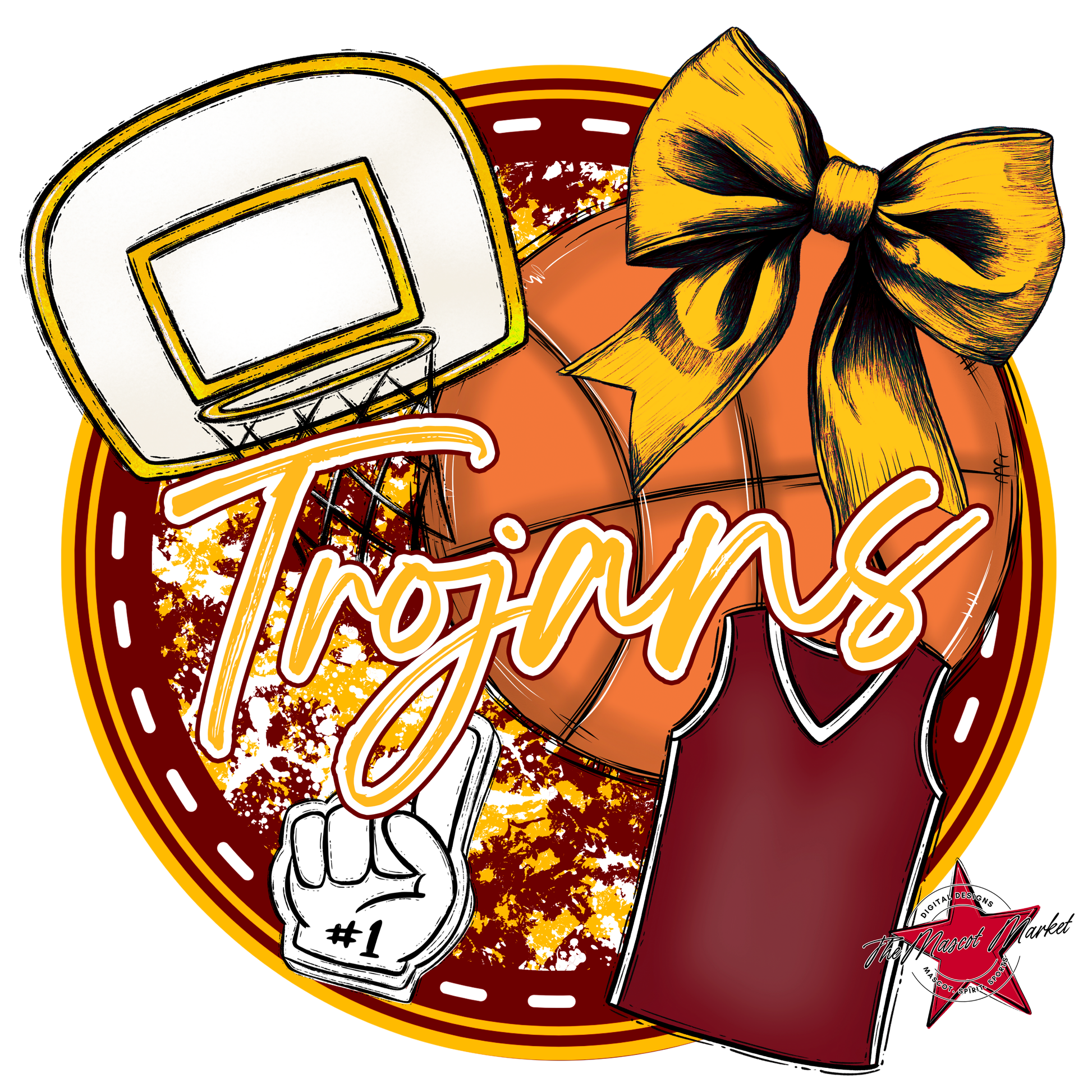 Trojans Circle Basketball Design-Maroon-Yellow