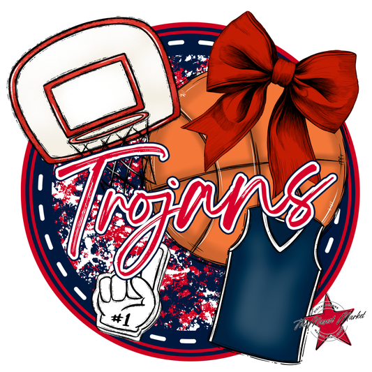 Trojans Circle Basketball Design-Navy-Red