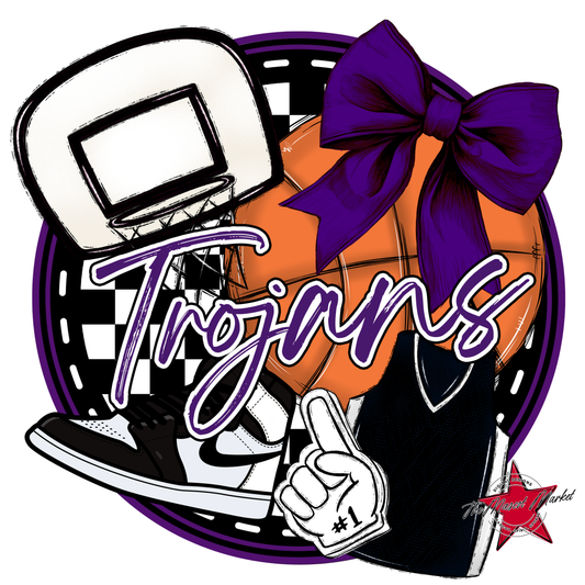 Trojans Circle Basketball Design-Purple