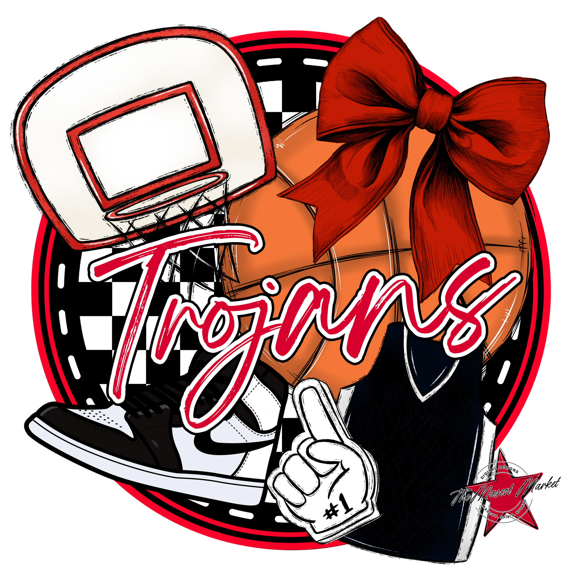 Trojans Circle Basketball Design-Red
