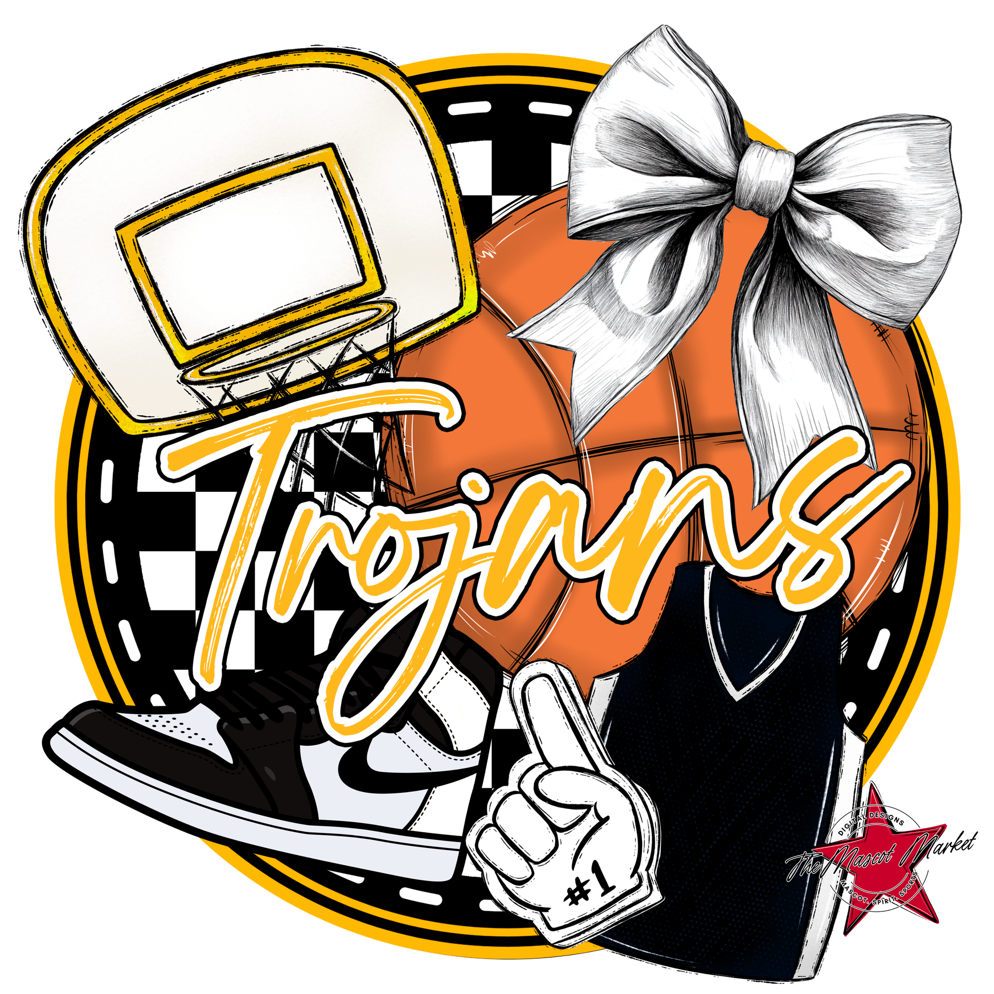 Trojans Circle Basketball Design-Yellow