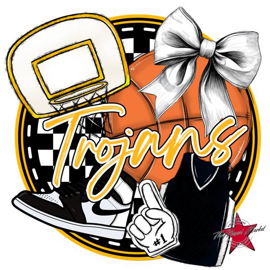 Trojans Circle Basketball Design-Yellow