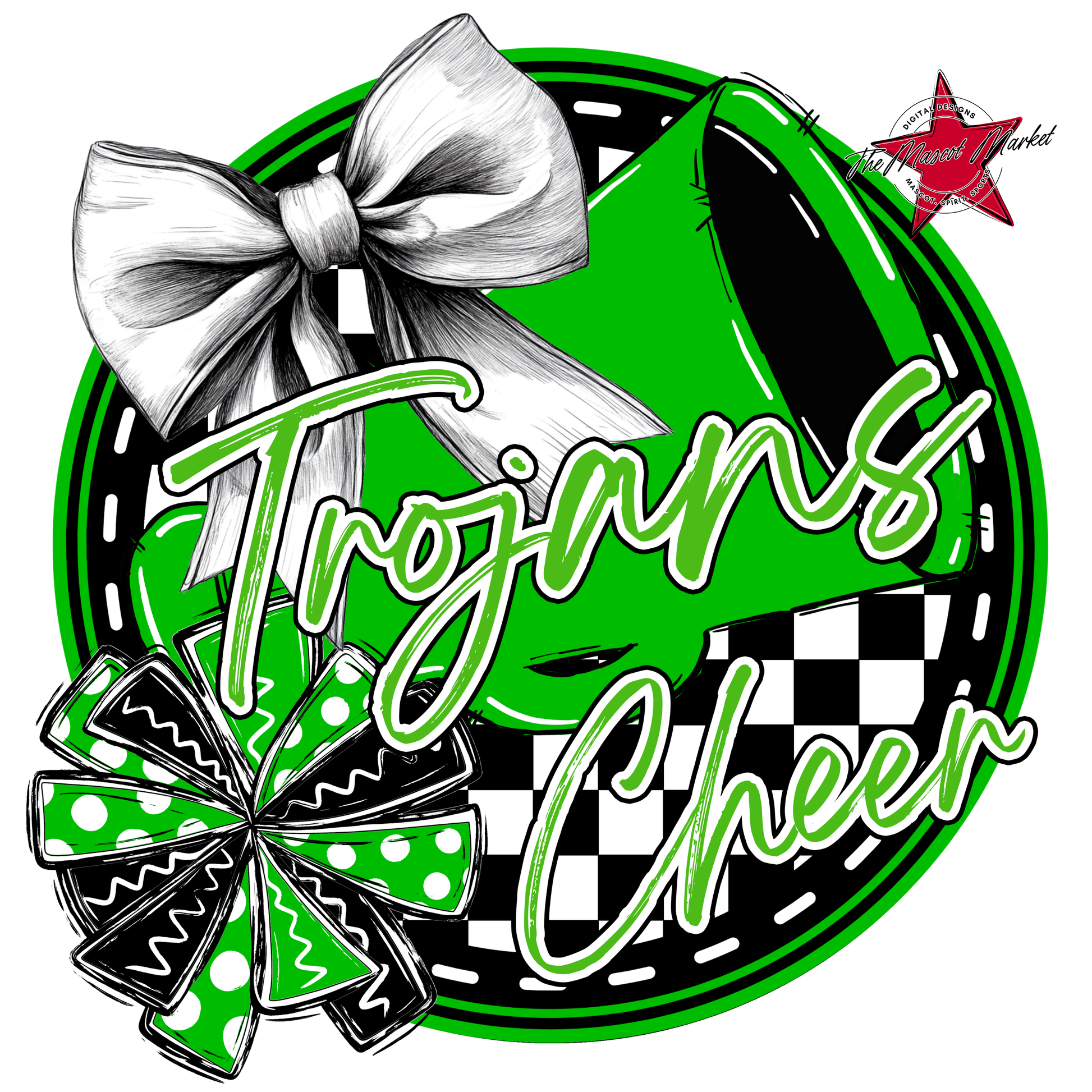 Trojans Circle Cheer Design-Bright Green