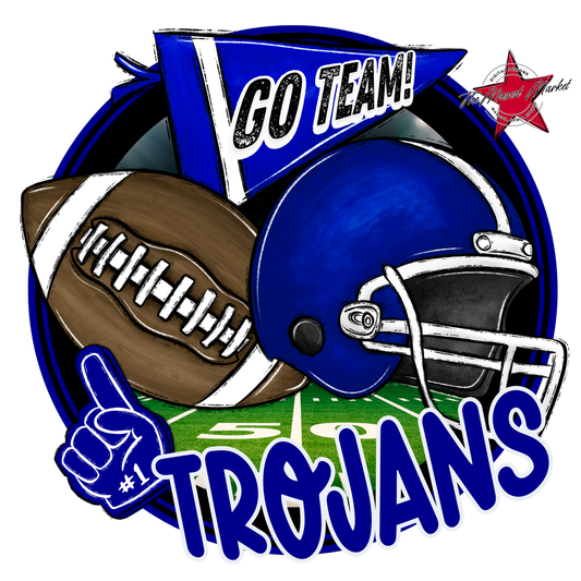 Trojans Circle Football Design-Blue