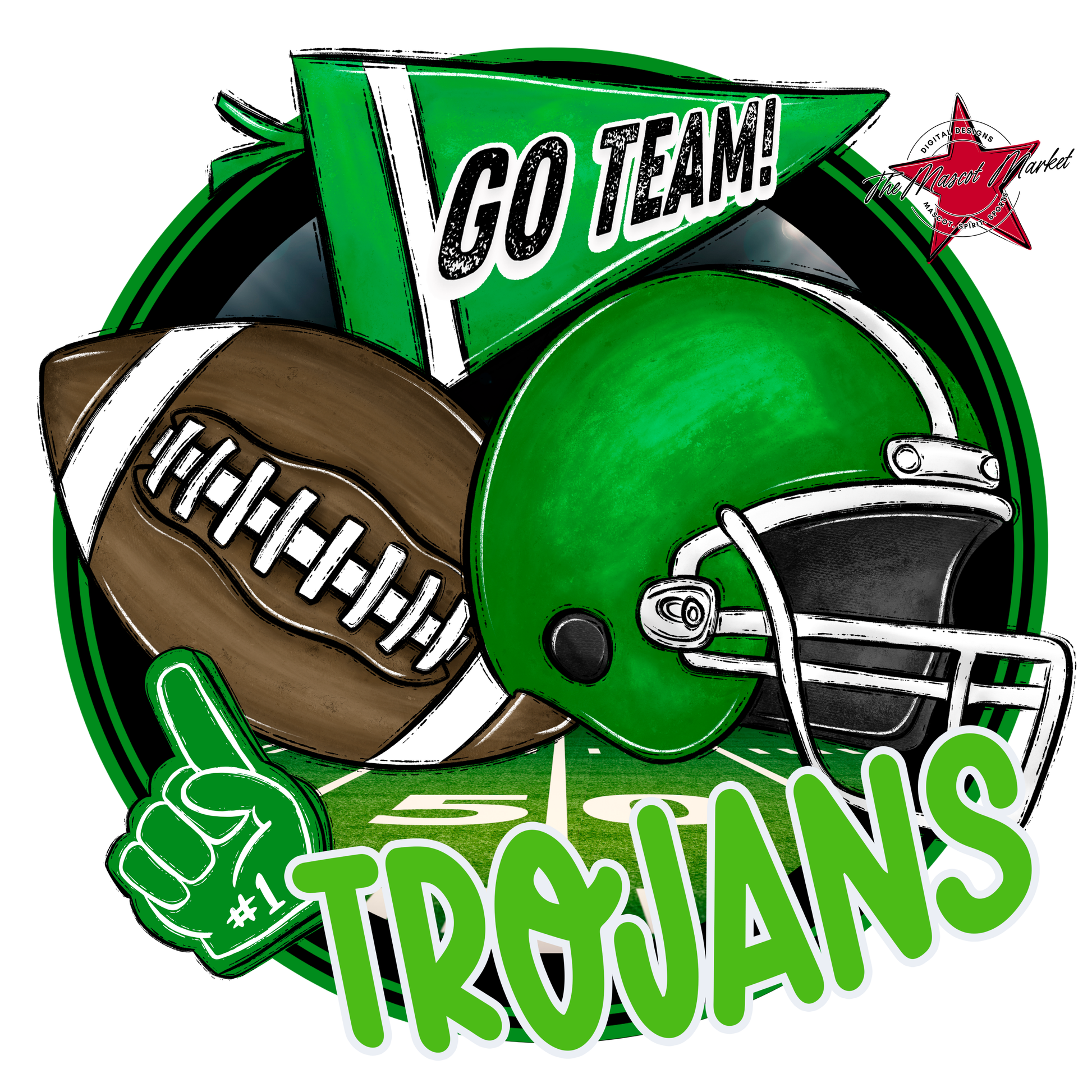Trojans Circle Football Design-Bright Green