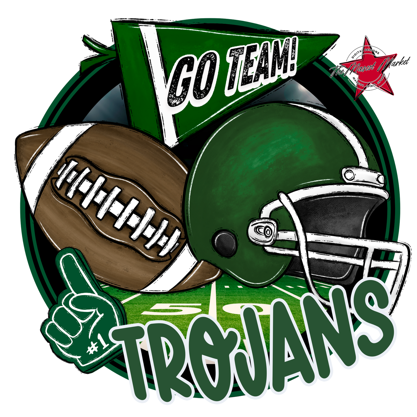 Trojans Circle Football Design-Green