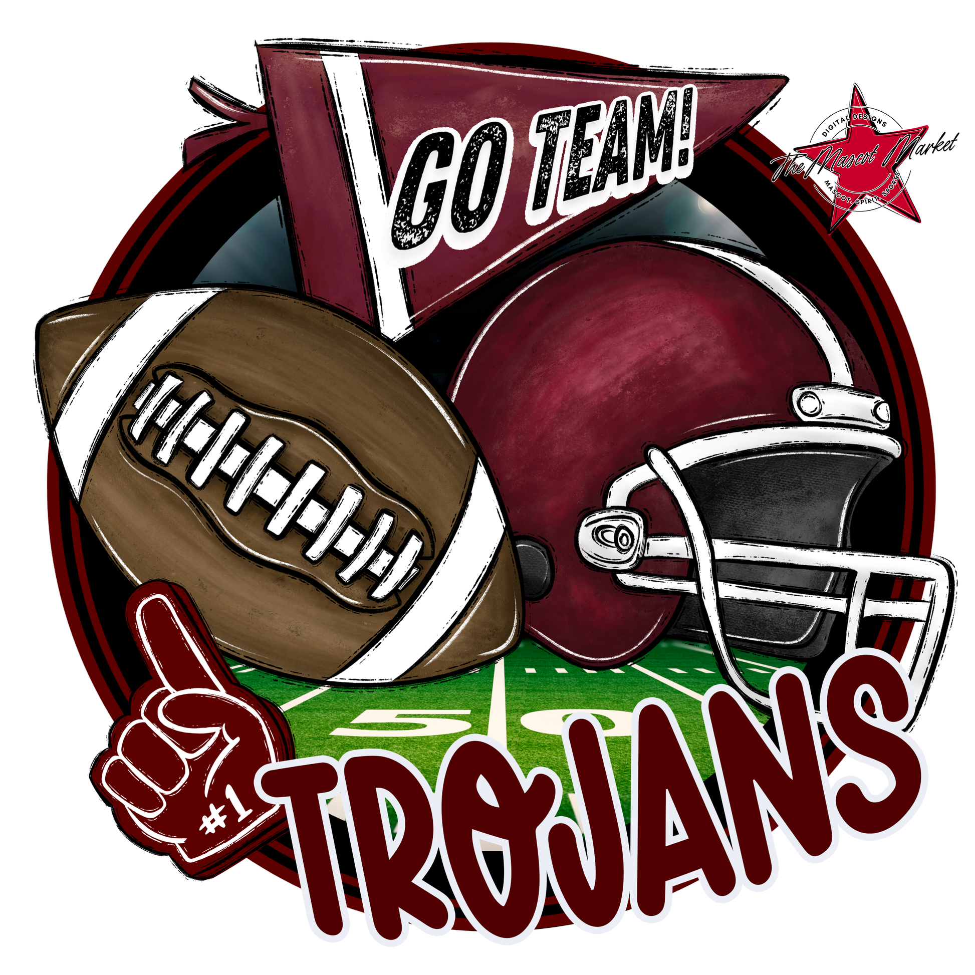 Trojans Circle Football Design-Maroon