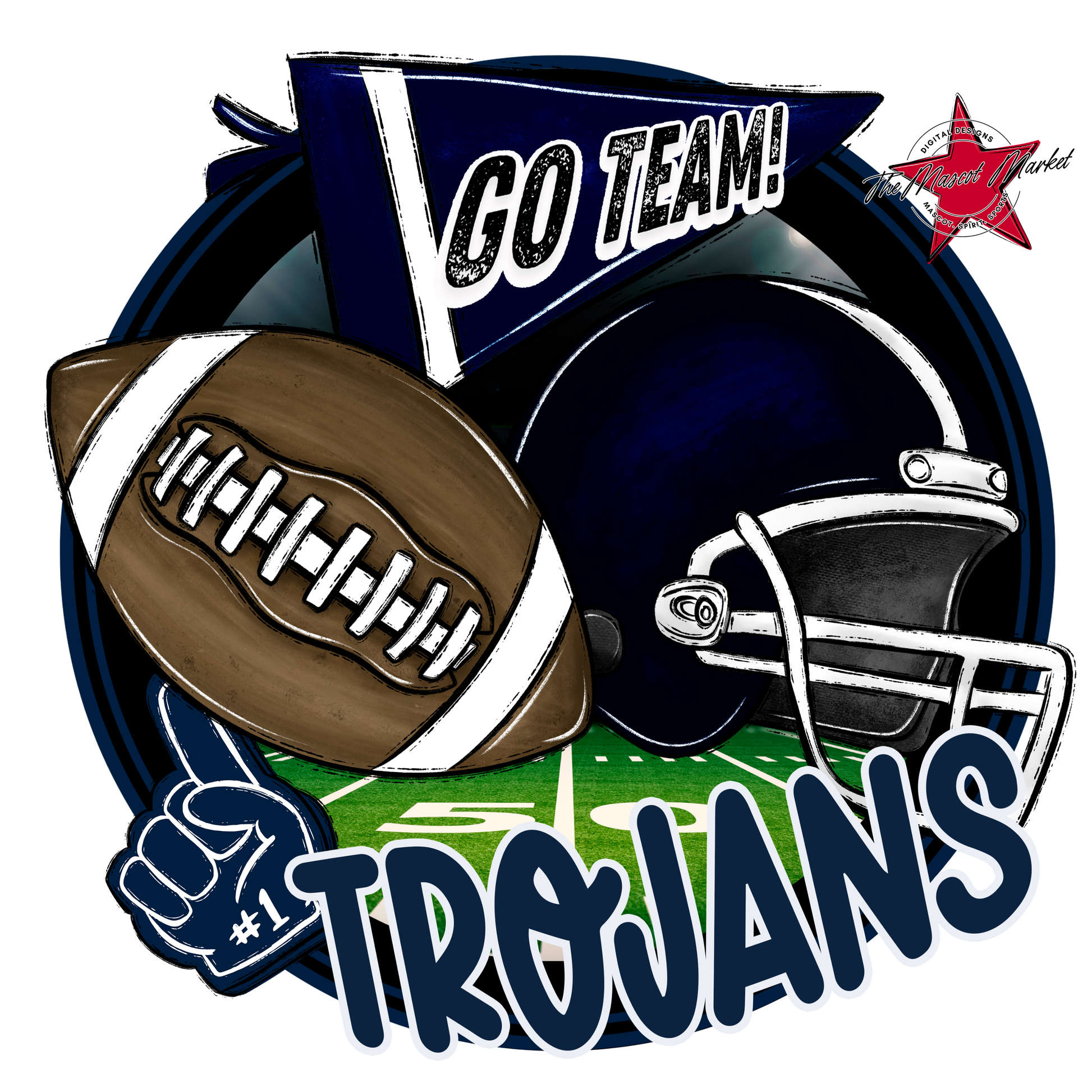 Trojans Circle Football Design-Navy