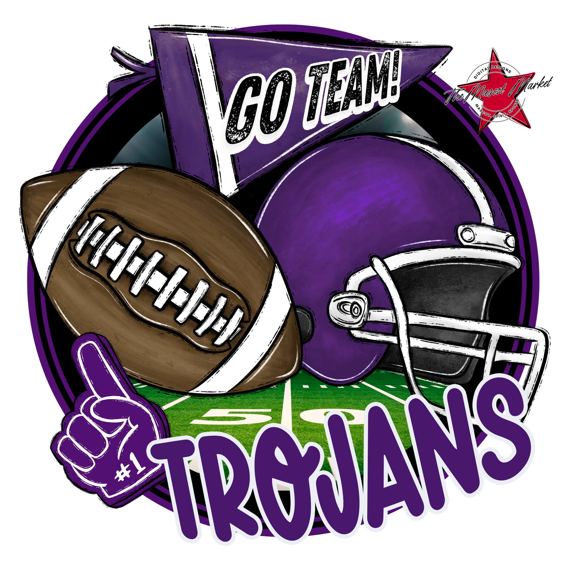Trojans Circle Football Design-Purple