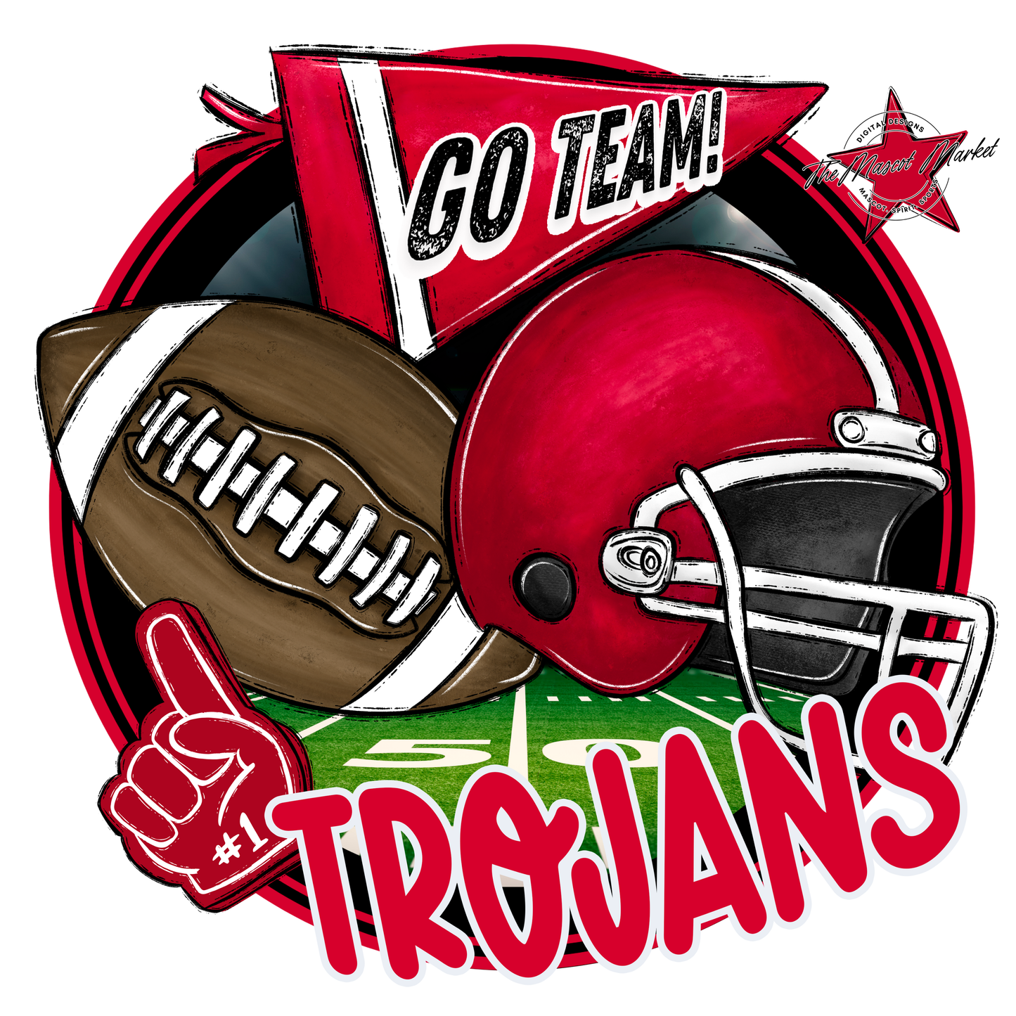 Trojans Circle Football Design-Red