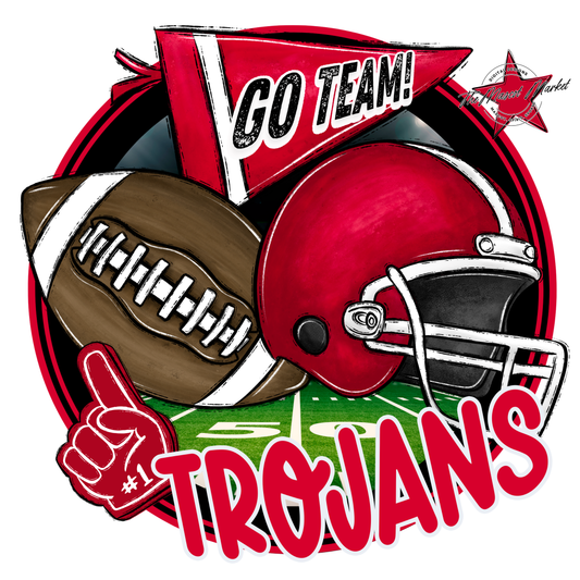 Trojans Circle Football Design-Red