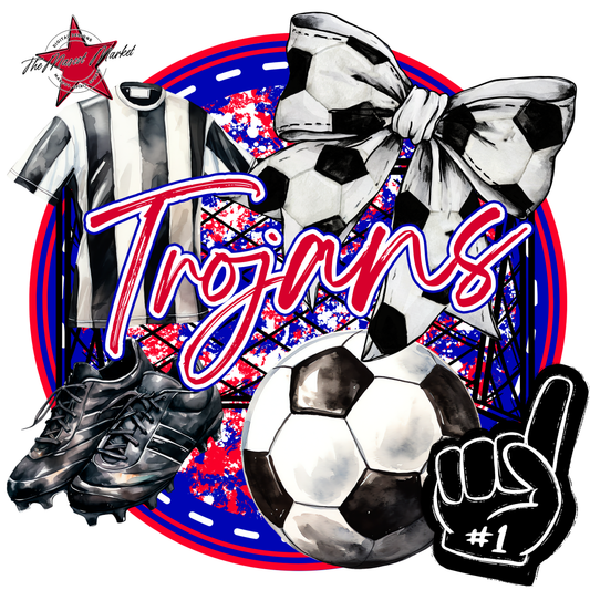 Trojans Circle Soccer Design-Blue-Red