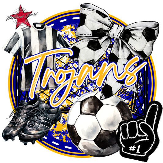 Trojans Circle Soccer Design-Blue-Yellow