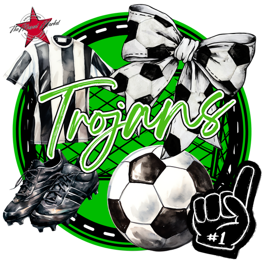 Trojans Circle Soccer Design-Bright Green