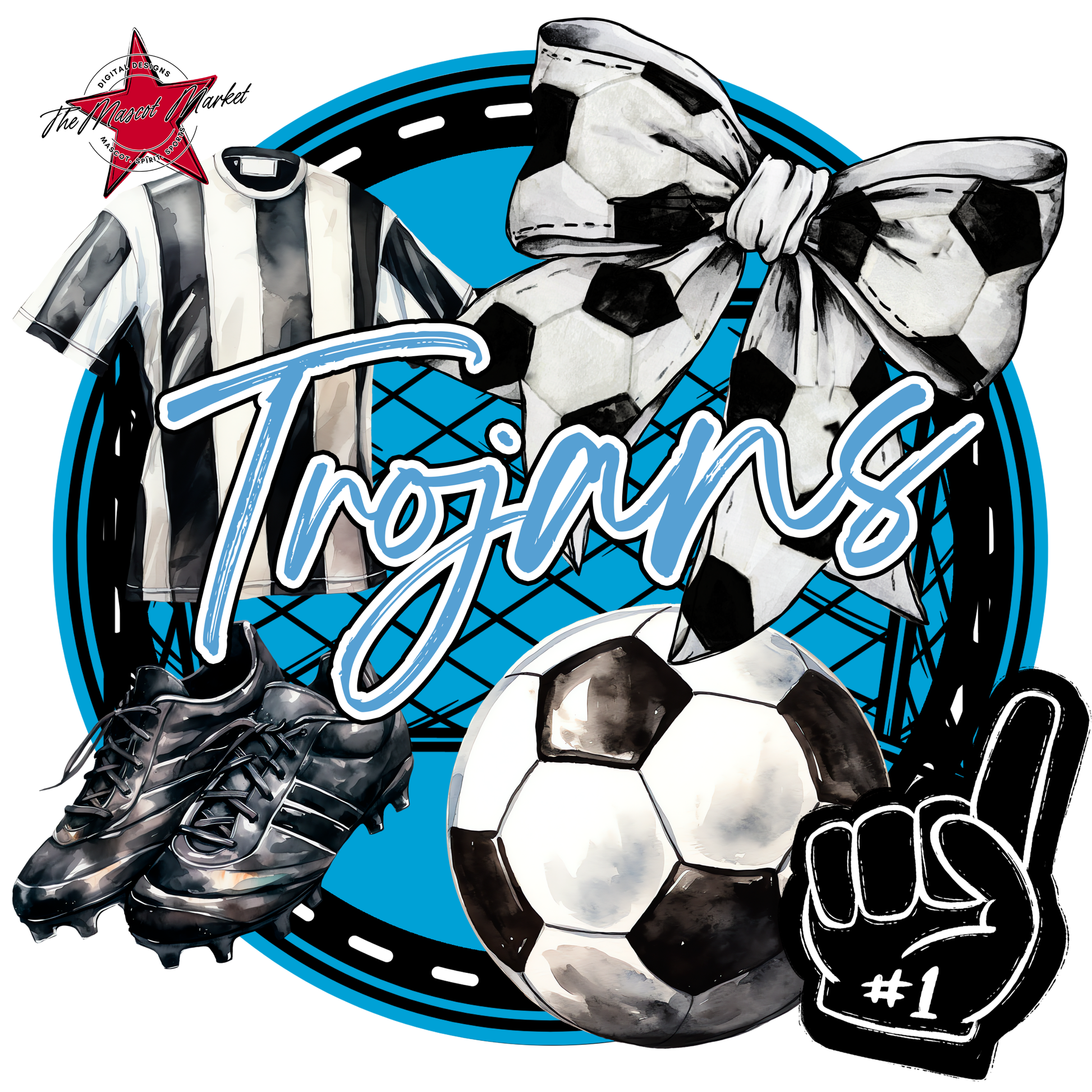 Trojans Circle Soccer Design-Carolina Blue