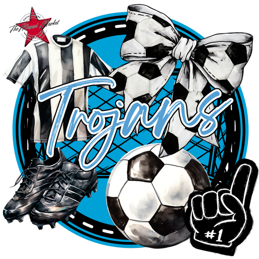 Trojans Circle Soccer Design-Carolina Blue