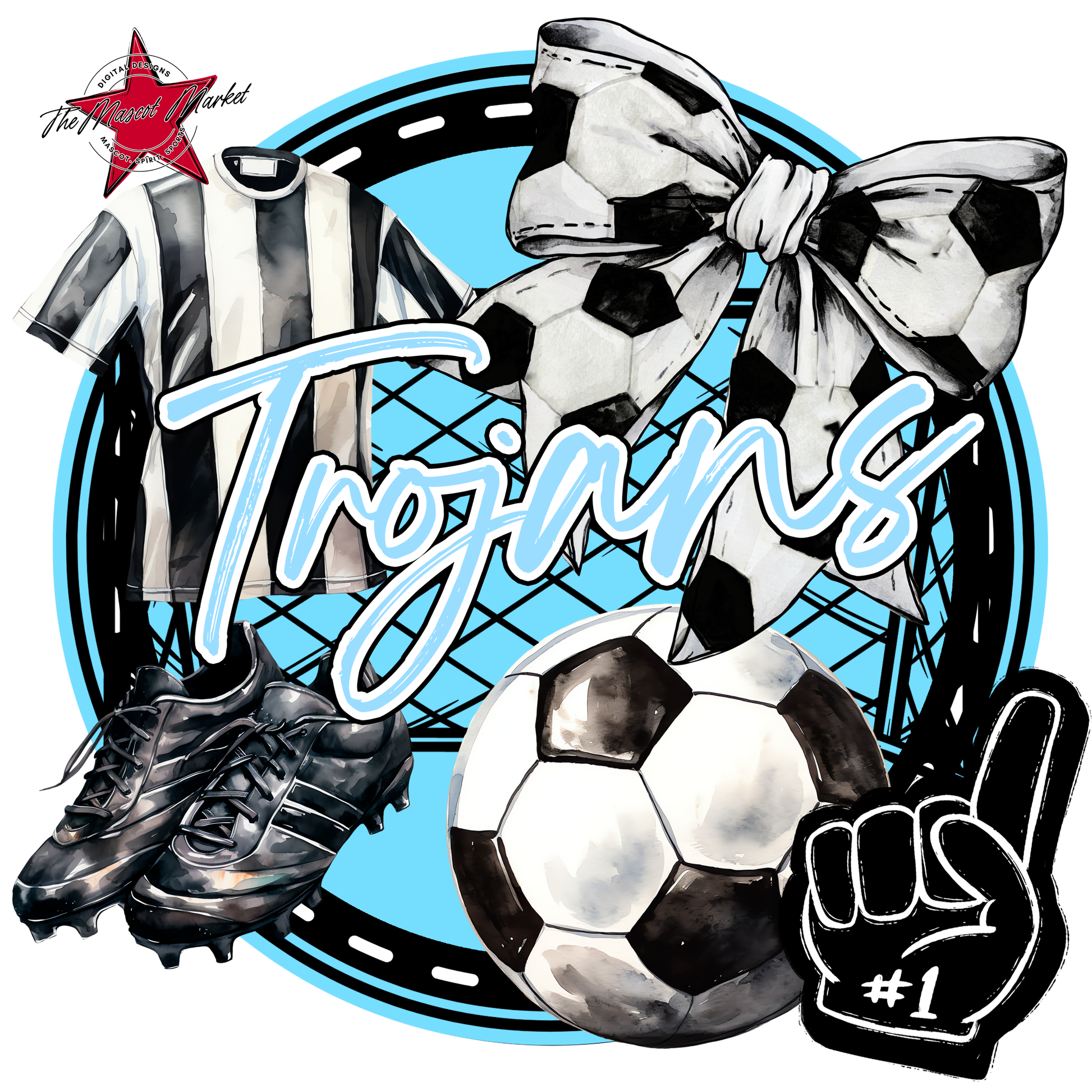 Trojans Circle Soccer Design-Columbia Blue