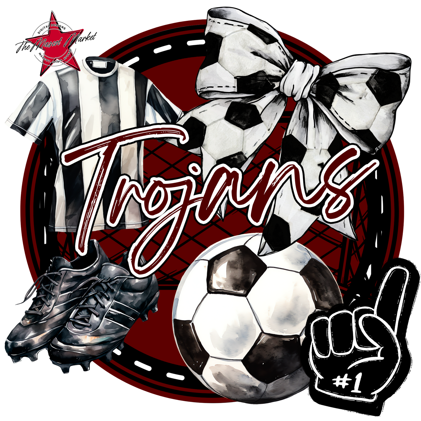 Trojans Circle Soccer Design-Maroon