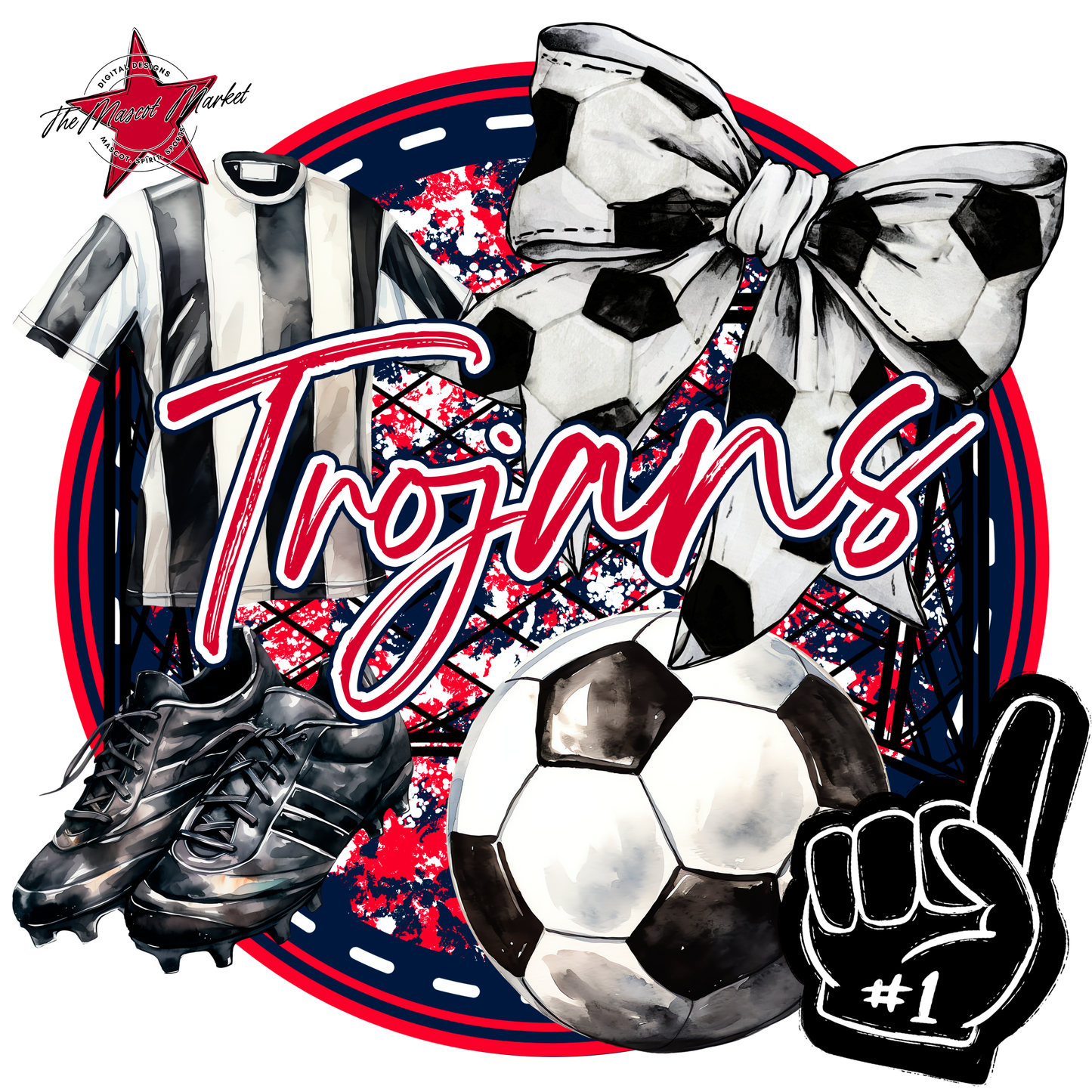 Trojans Circle Soccer Design-Navy-Red
