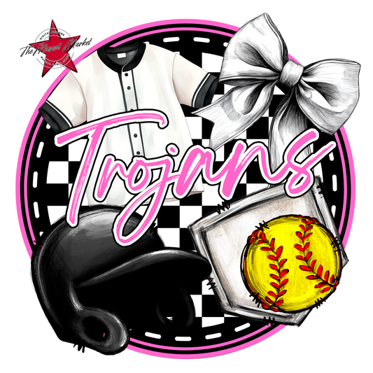 Trojans Circle Softball Design-Baby Pink