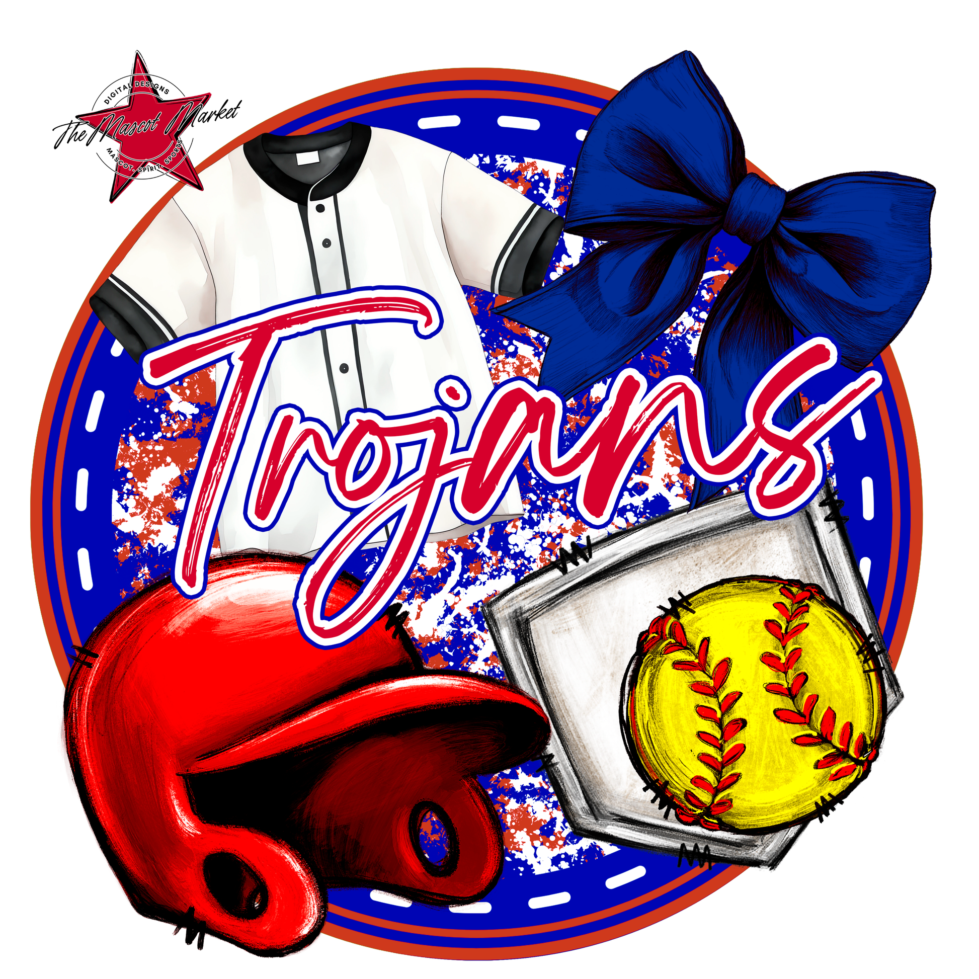Trojans Circle Softball Design-Blue-Red