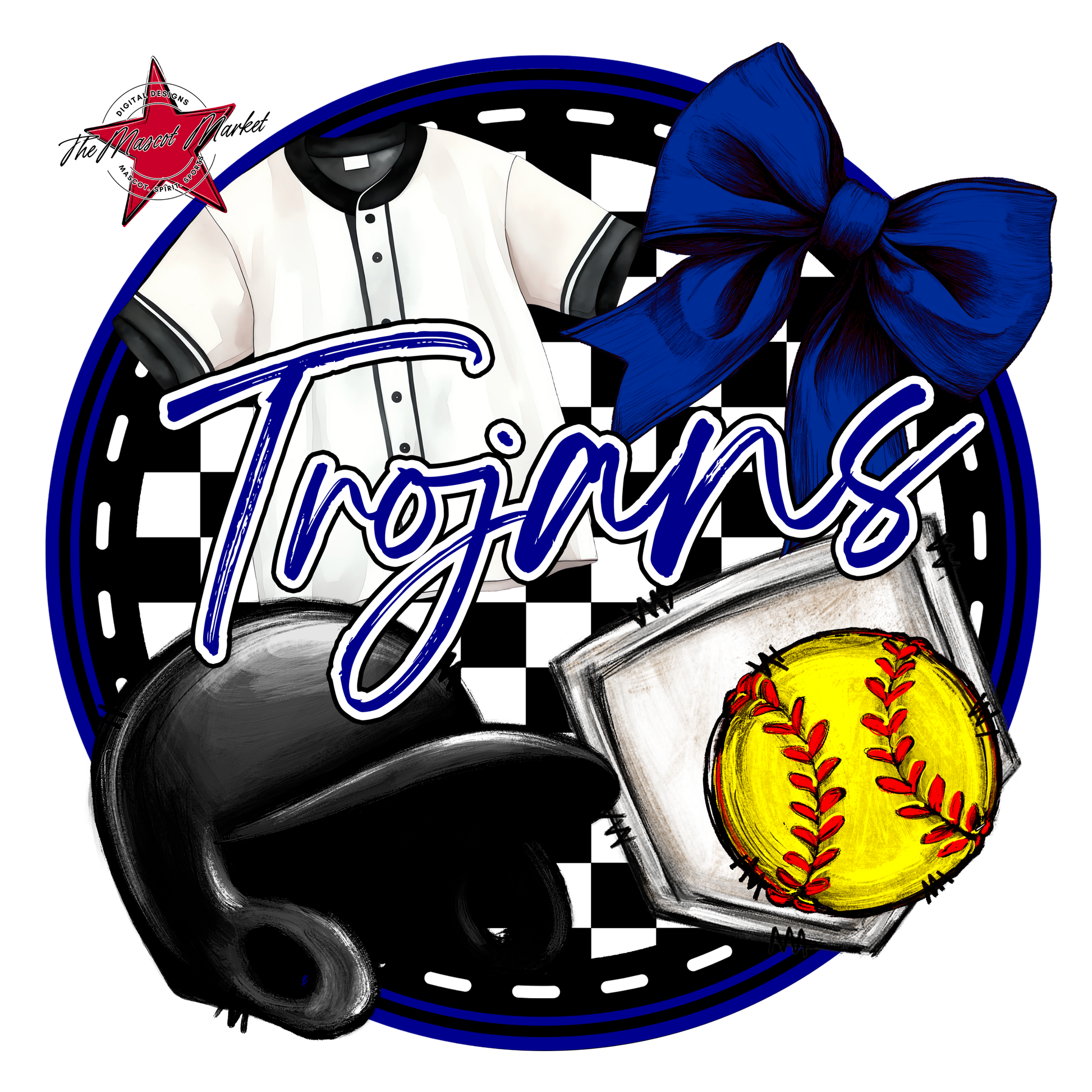Trojans Circle Softball Design-Blue