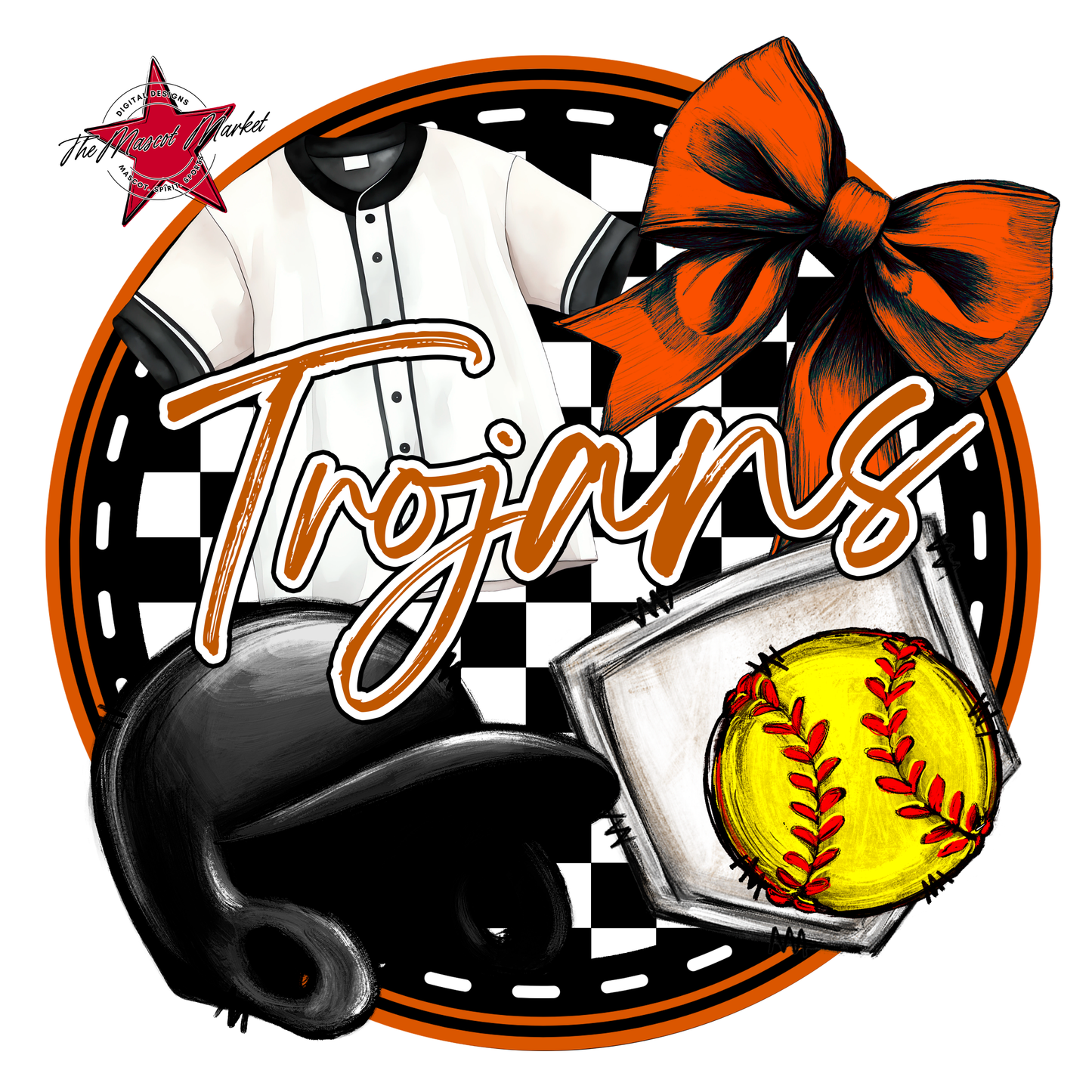 Trojans Circle Softball Design-Burnt Orange