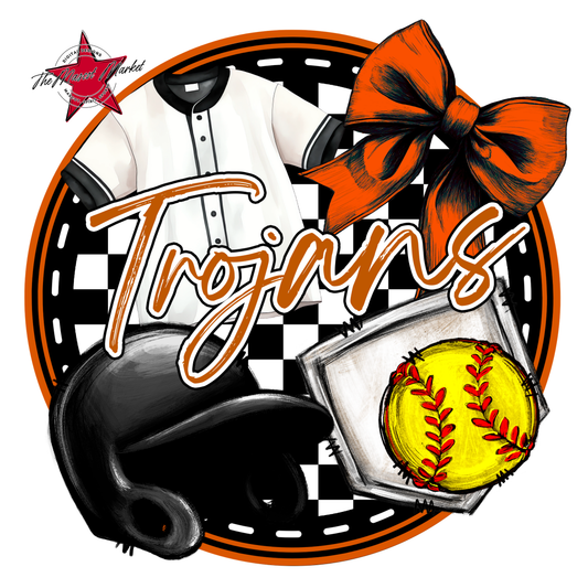 Trojans Circle Softball Design-Burnt Orange