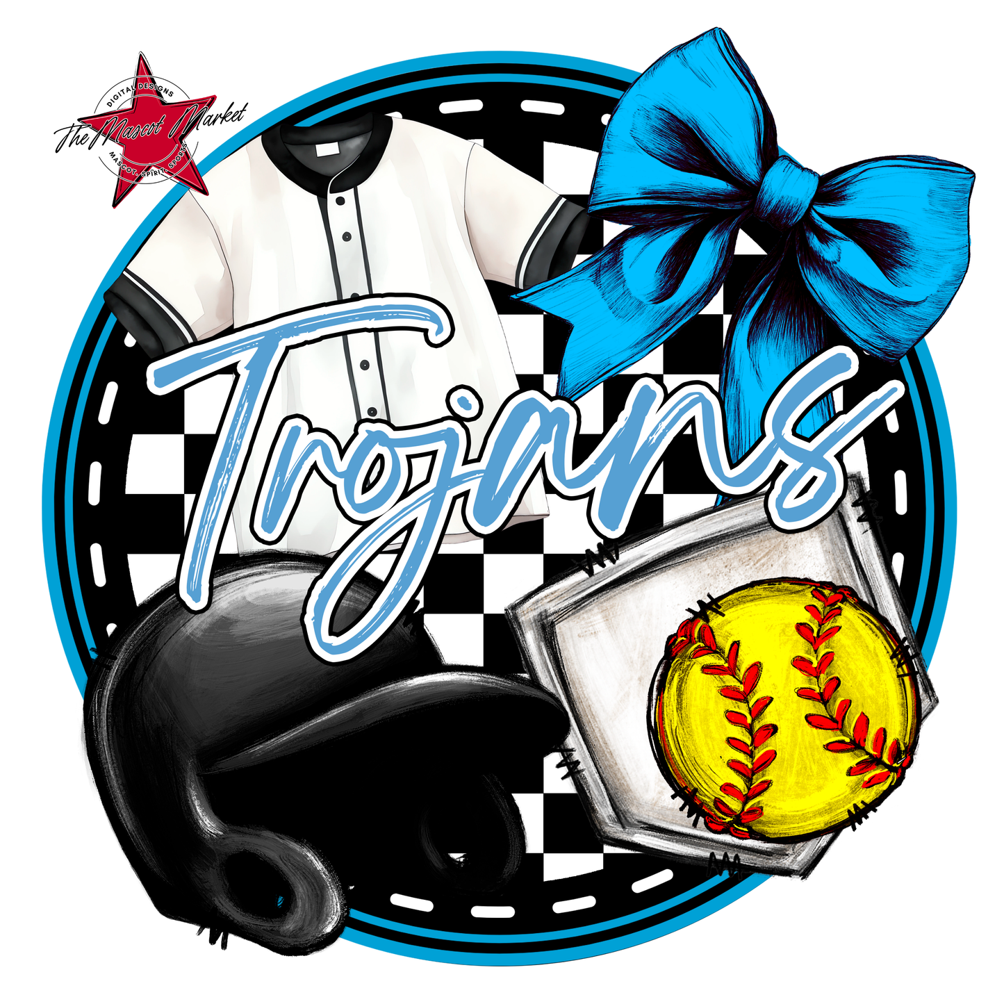Trojans Circle Softball Design-Carolina Blue