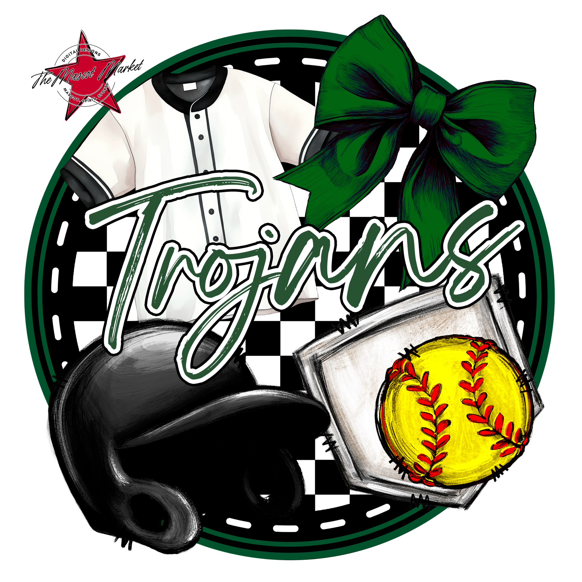 Trojans Circle Softball Design-Green