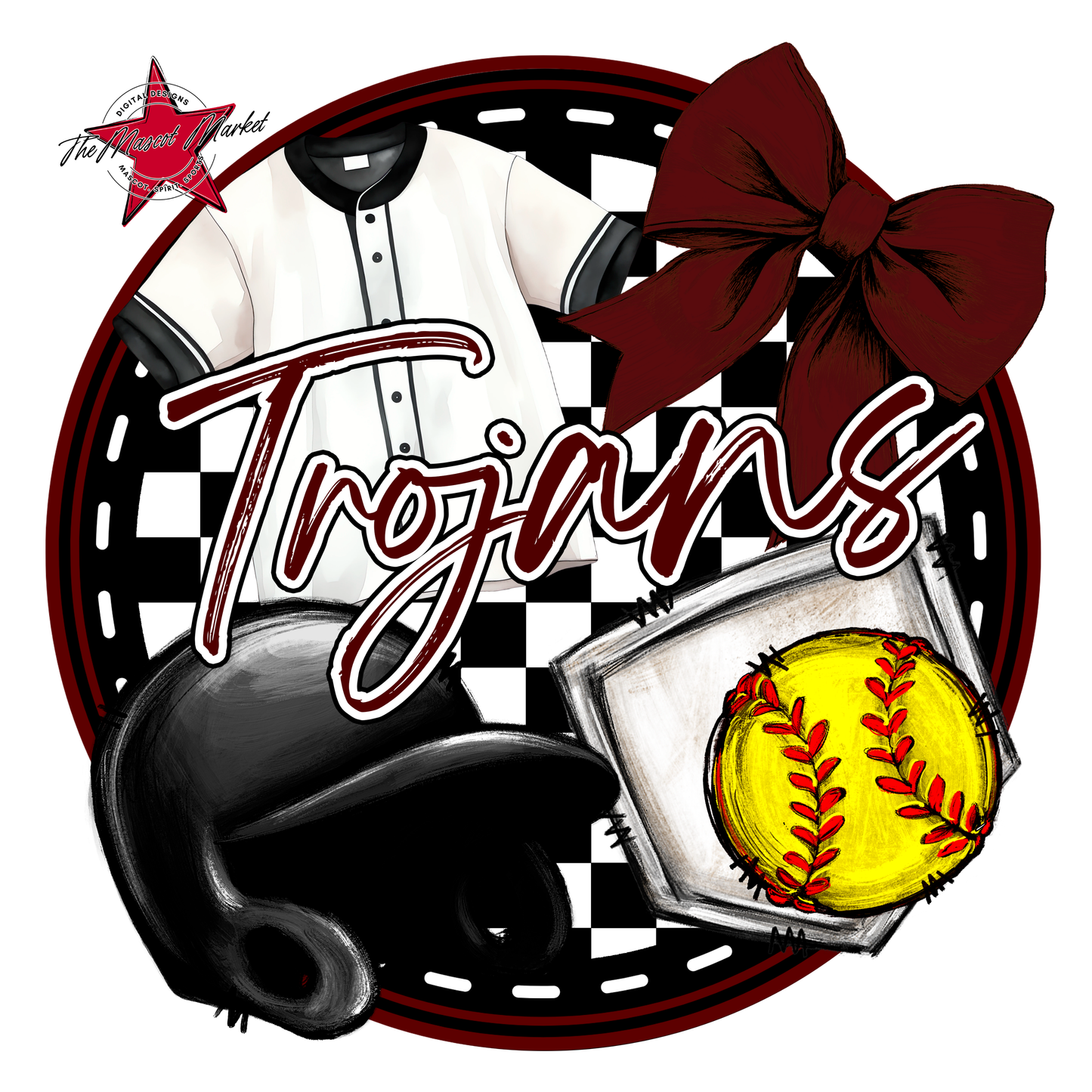 Trojans Circle Softball Design-Maroon