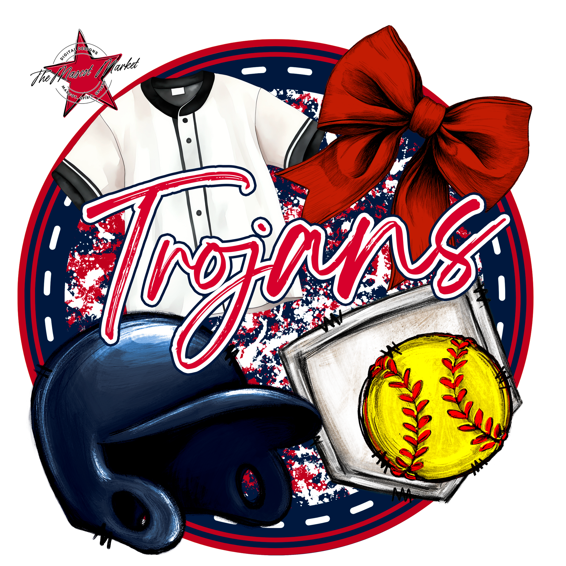 Trojans Circle Softball Design-Navy-Red