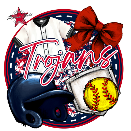 Trojans Circle Softball Design-Navy-Red