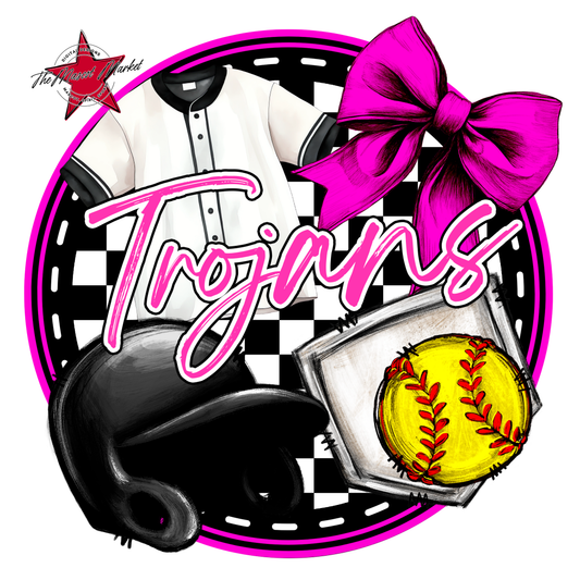 Trojans Circle Softball Design-Pink