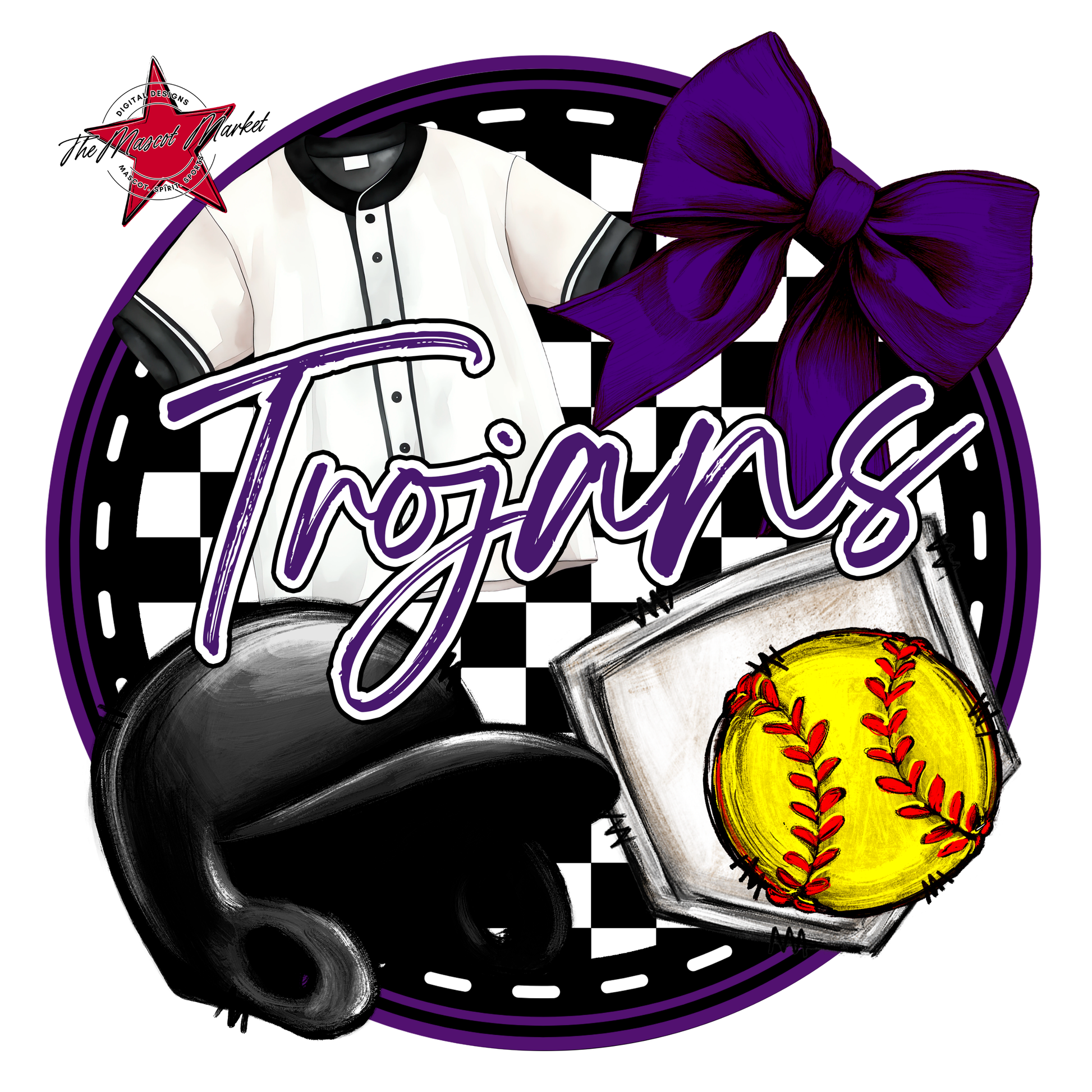 Trojans Circle Softball Design-Purple