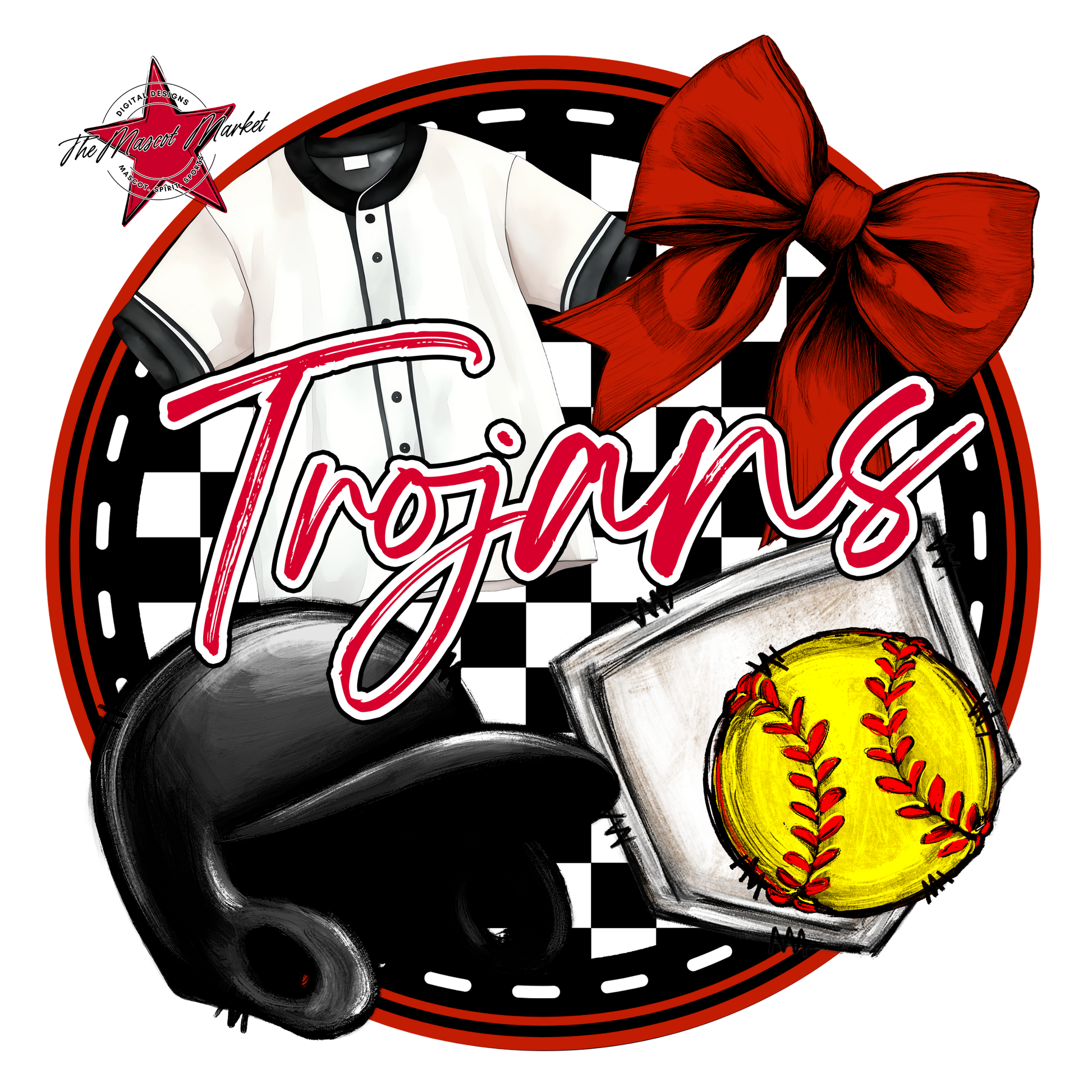 Trojans Circle Softball Design-Red