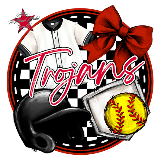 Trojans Circle Softball Design-Red