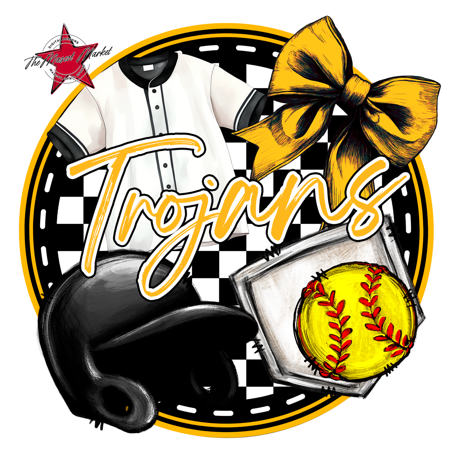 Trojans Circle Softball Design-Yellow
