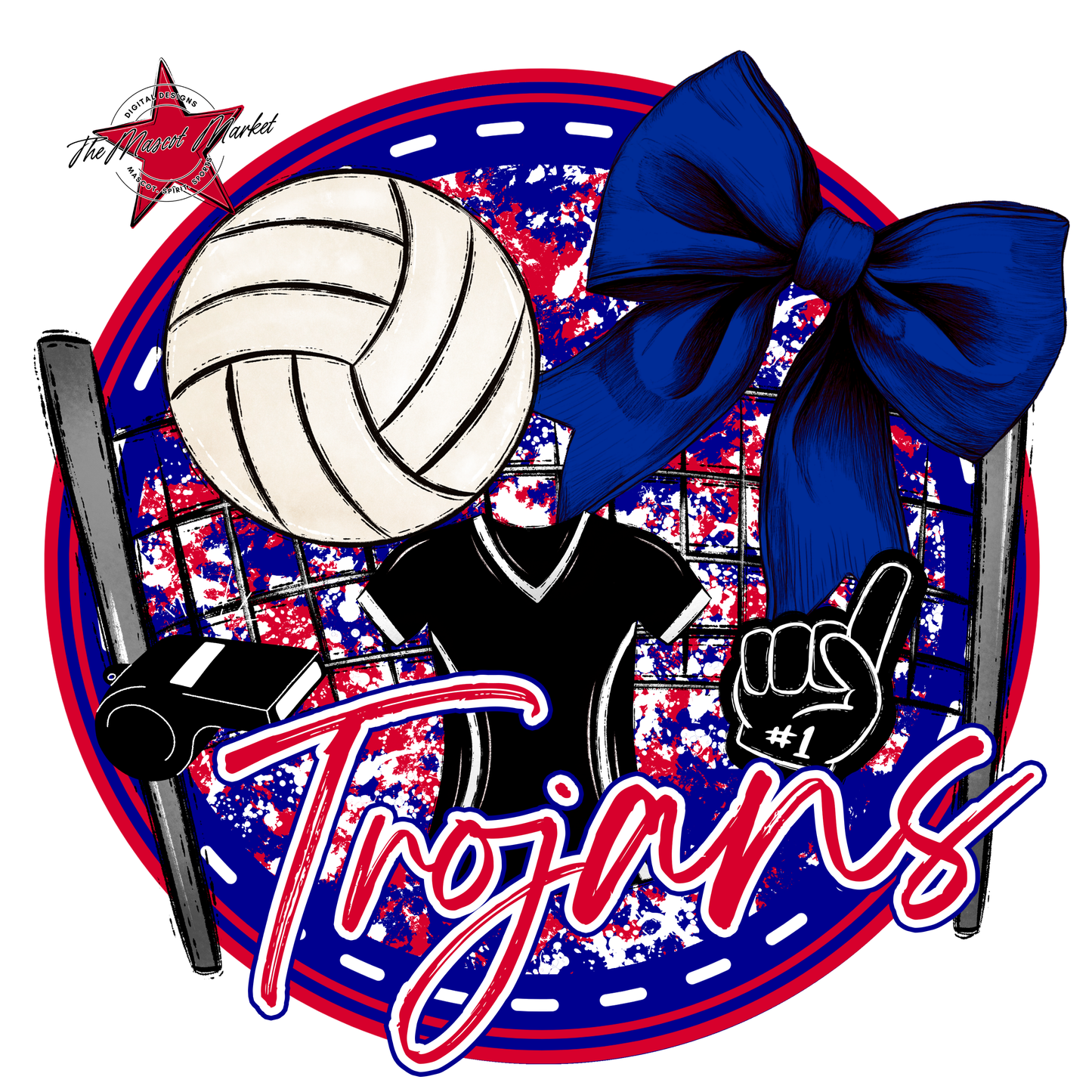 Trojans Circle Volleyball Design-Blue-Red